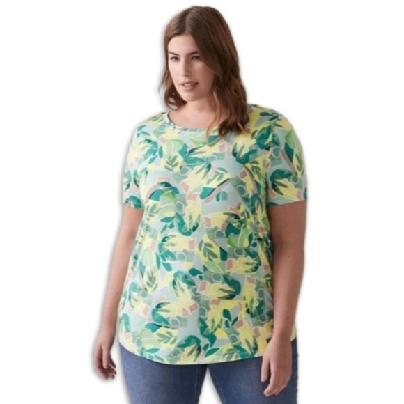 ADDITION ELLE Modern T-shirt Abstract Floral Botanical Green & Blue Top Sz 2X - Picture 1 of 14